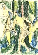 Ernst Ludwig Kirchner Arching girls in the wood - Crayons and pencil France oil painting artist
